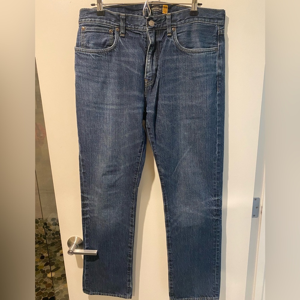 J. Crew Blue Straight Jeans with Subtle Fading